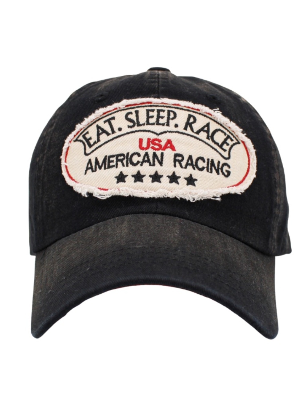 Vintage Style Eat Sleep Race Cap Distressed Black American Racing Baseball Hat